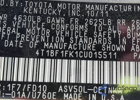 2012 Toyota Camry Le from USA, damaged, VIN 4T1BF1FK1CU015511